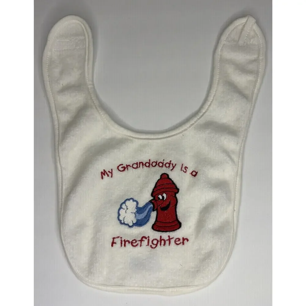 Bib My Granddaddy is a Firefighter Hydrant Water Embroidered Cotton Baby Gift